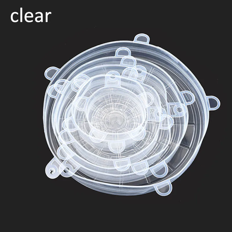 clear 6 шт. кухонные универсальные аксессуары, силиконовые многоразовые пищевые обертывания, миски, крышки для кастрюль, силиконовые Эластичные крышки, кухонная посуда, инструменты - Цвет: clear