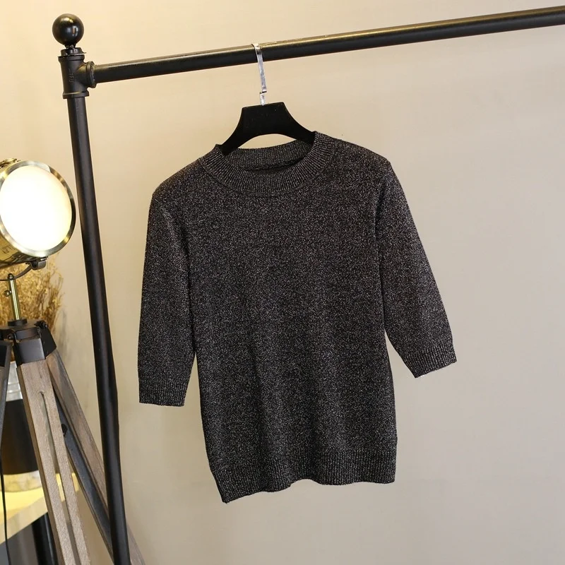 Женский Блестящий джемпер с круглым вырезом черный серый бежевый белый | Женская