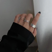 hiphoprock metal geometry circular punk rings set opening finger accessories silver color tail ring for women jewelry gift