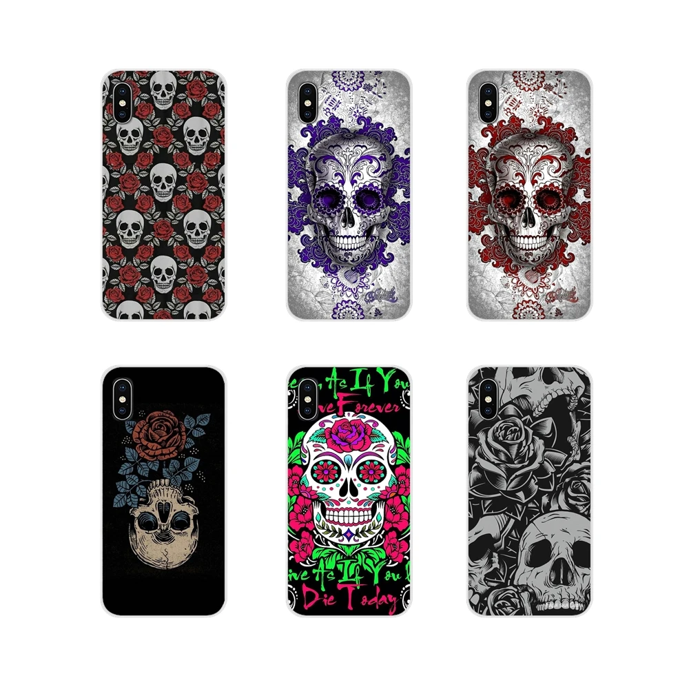 Прозрачный мягкий чехол Чехлы удивительным розового сахарный череп цветок для