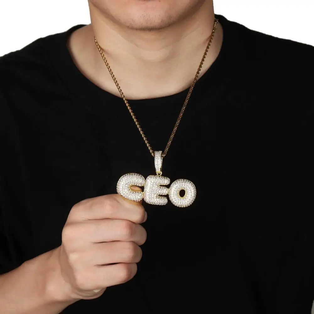 Пользовательское имя Iced Out Bubble цепочка с буквами ожерелья с подвесками для мужчин амулеты Циркон хип-хоп ювелирные изделия с золотой серебряной теннисной цепью
