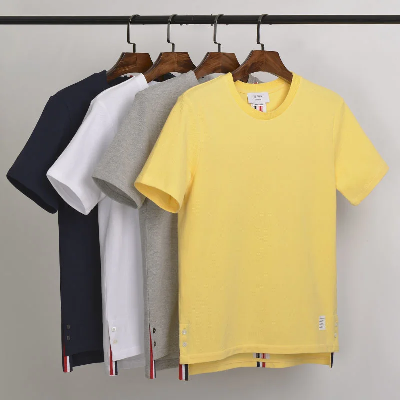 

2021 Fashion TB THOM Brand T-shirt O-Neck Collar Patchwork Short-sleeved T-shirt Men Women Cotton Couple Summer Clothing