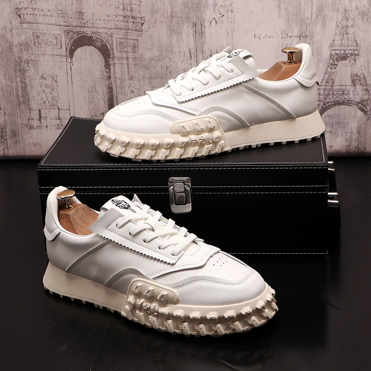 

New Designer High Quality Men Fashion Colour Rivets High Tops Casual Flat Platform Shoes Man Hip-hop Rock Shoes Board Shoes