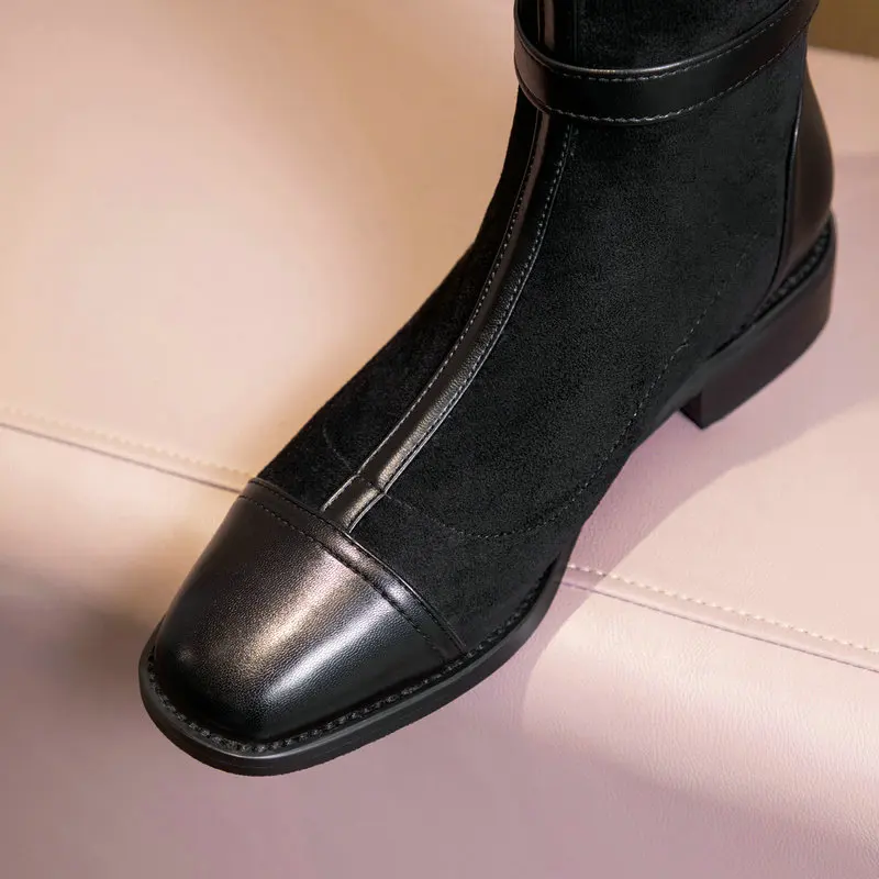 Женские сапоги до колена из искусственной замши удобные высокие на толстом