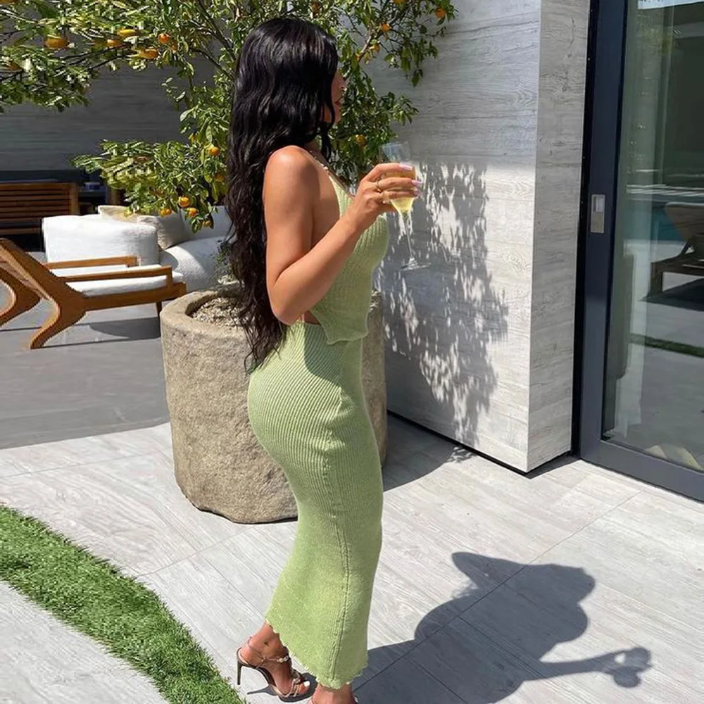 Cryptographic/Модный трикотажный комплект из топа и платья с цепочкой Комплекты 2