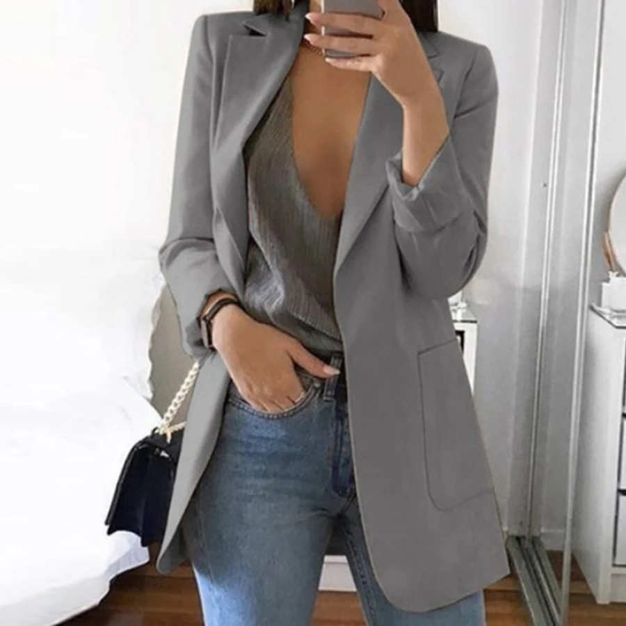 

Simple Office Lady Blazer Women Tight Solid Long Sleeve Cardigan Coat Ladies Elegant Casual Slim Plus Size Blazer Feminino S-5XL