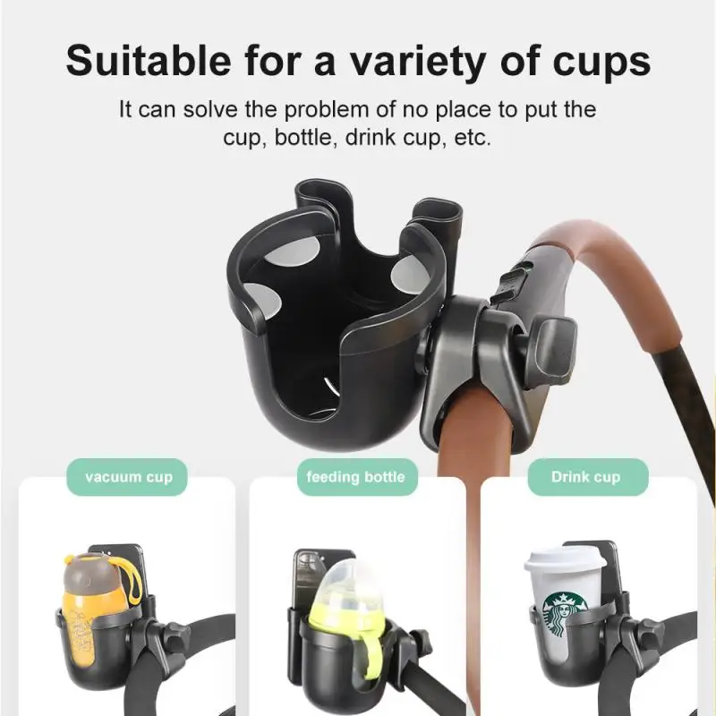 

ABS Baby Stroller Cup Holder With Mobile Phone Case 2-in-1 Universal Stroller Baby Bottle Water Cup Holder Stroller Accessories