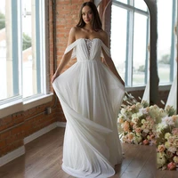 off the shoulder strapless wedding dress 2021 appliques backless pleat design chiffon bridal gown court train robe de marie