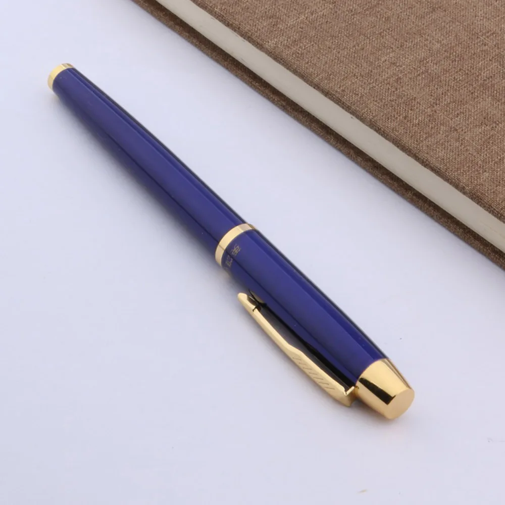 Металлическая 8007 новая ручка перьевая золотистая синяя со стрелкой и зажимом|blue