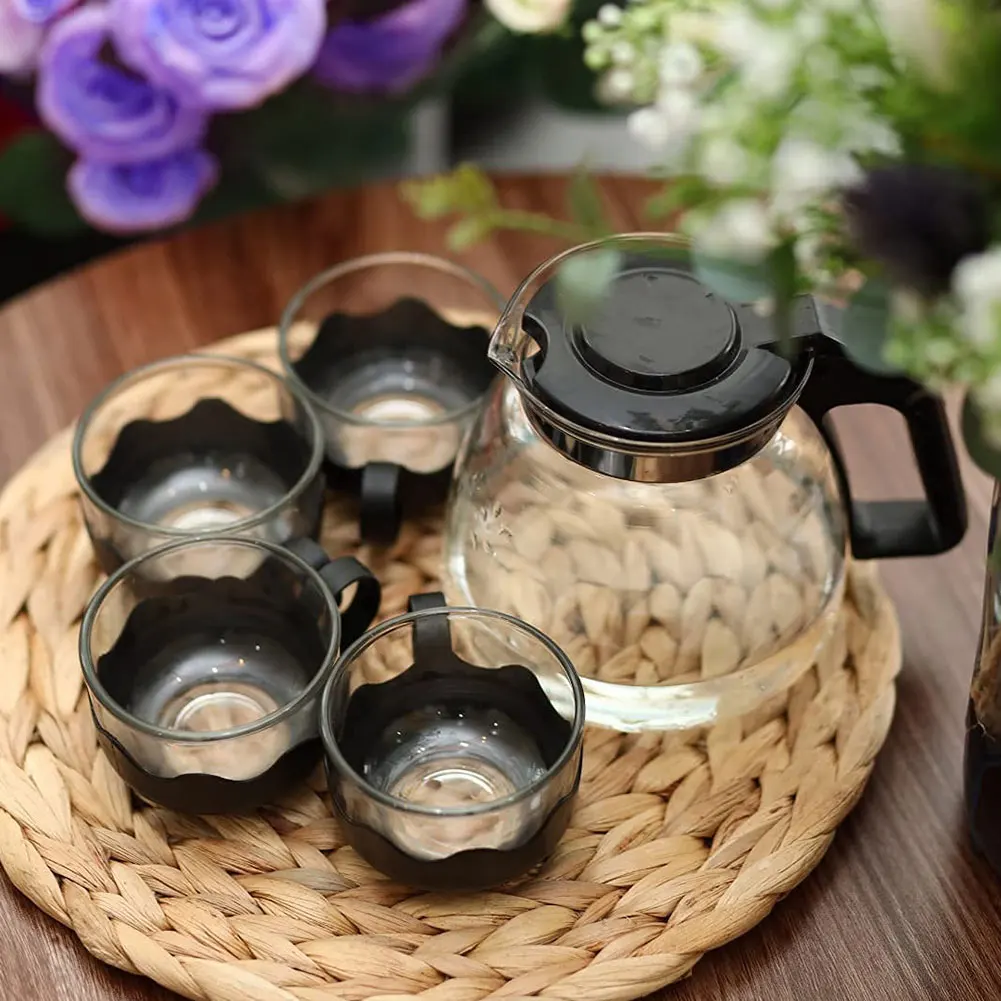 

4PCS Anti-Slip Natural Table Mat Round Woven Placemats Heat-Resistant Water Hyacinth Straw Braided Hot Insulation Pad