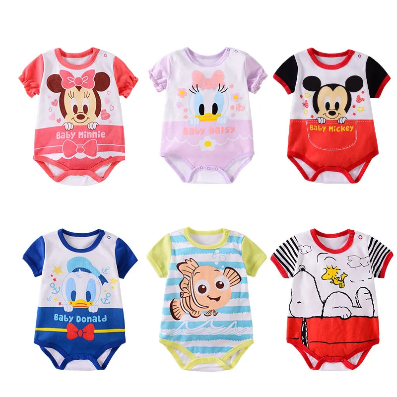 

Disney Chipmunk Pooh bear cartoon baby clothes cotton short-sleeved triangle bag fart dress one-piece romper Mickey Mouse romper