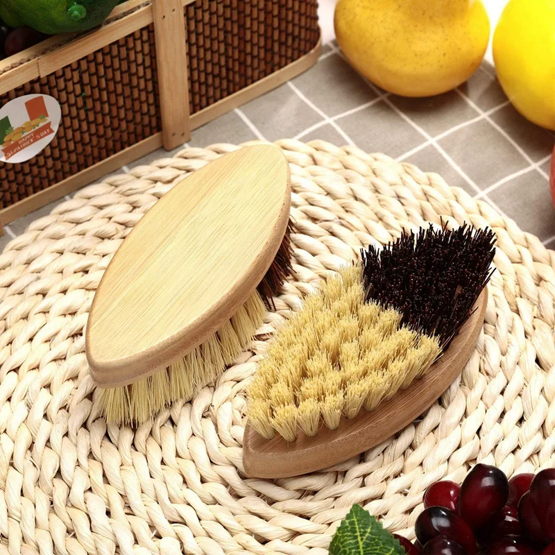 

3 Vegetable Brushes Natural Wooden Kitchen Vegetable and Fruit Cleaning Brush Set for Washing Carrots / Potatoes