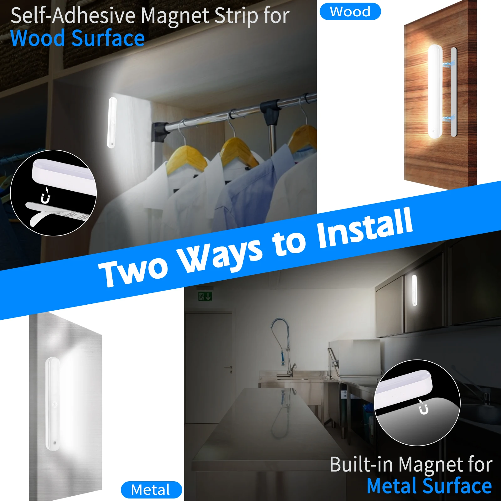 Night Light Wireless Motion Sensor USB Rechargeable LED Lamp Smart Backlight for Cabinets Kitchen Bedroom | Освещение