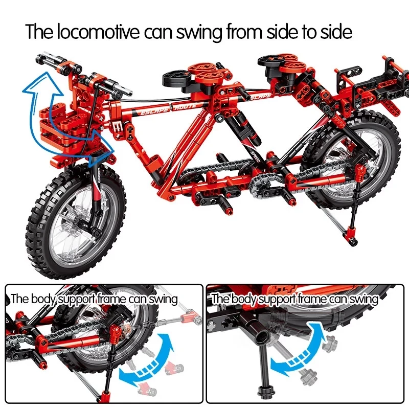 

612PCS Mountain Bike Building Blocks City Creator Mechanical Bicycle Technic Concertible Tandem Bicycles Bricks Toys For Boys