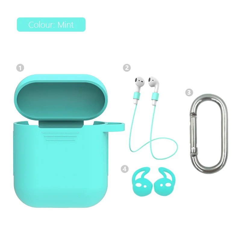 4in1-Mint Мягкий силиконовый чехол 4 шт. в комплекте для Apple гарнитура для Airpods чехол s для Apple Airpods противоударный чехол для Air Pods защитный чехол - Цвет: 4in1-Mint