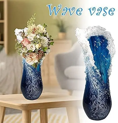 

30cm Majestic Wavy Vase Modern Ocean Blue Flower Vases Centrepieces Flower Pot Vase Bonsai Living Room Bedroom Home Decor