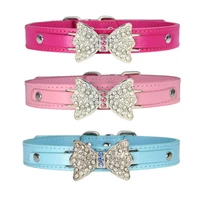 rhinestone bow bowknot pet dog collar for small medium dog neck strap adjustable safe puppy collars pu leather dog accessories