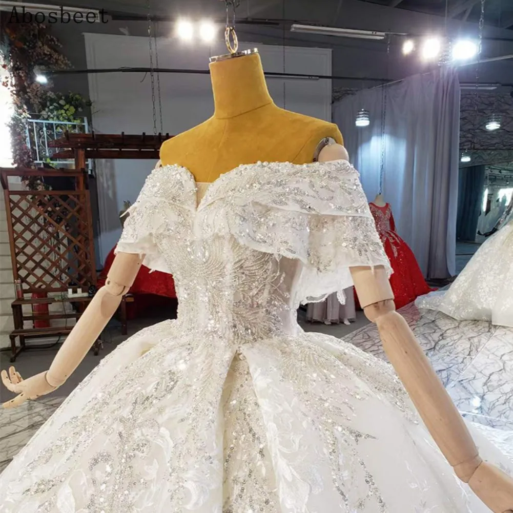 Off Shoulder Wedding Dress Lace with Cathedral Train Plus Size Wedding Gown 2021 Sweetheart Lace Up Back