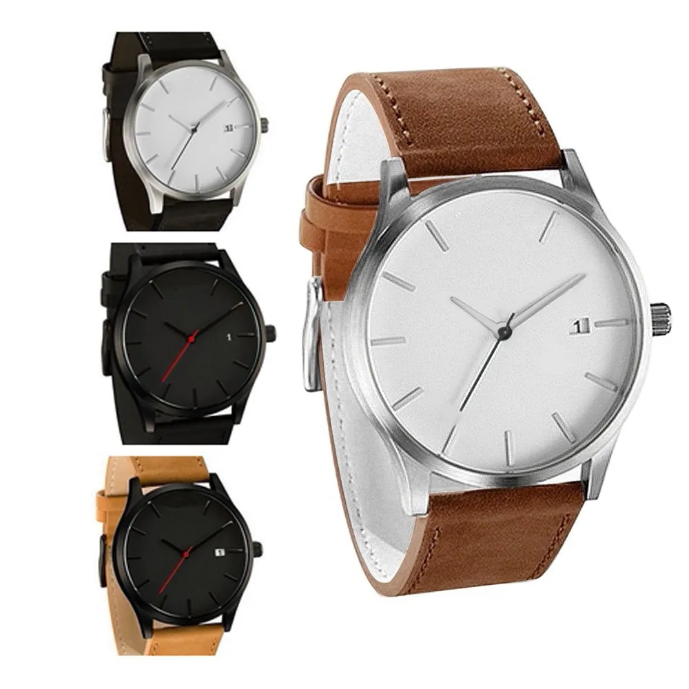 

2021 Couple Simplicity watch Leather Band Analog date Quartz Round Wrist Business men's Bracelet Wristwatch Relogio Masculino f3