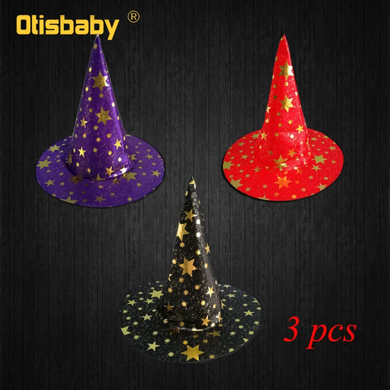 3PCS Hats Хэллоуин ведьма костюм девушки ведьма платье шляпа с оборками Тюль пачка платье Рождество Дети Вечеринка Звезда вышивка платья - Цвет: 3PCS Hats