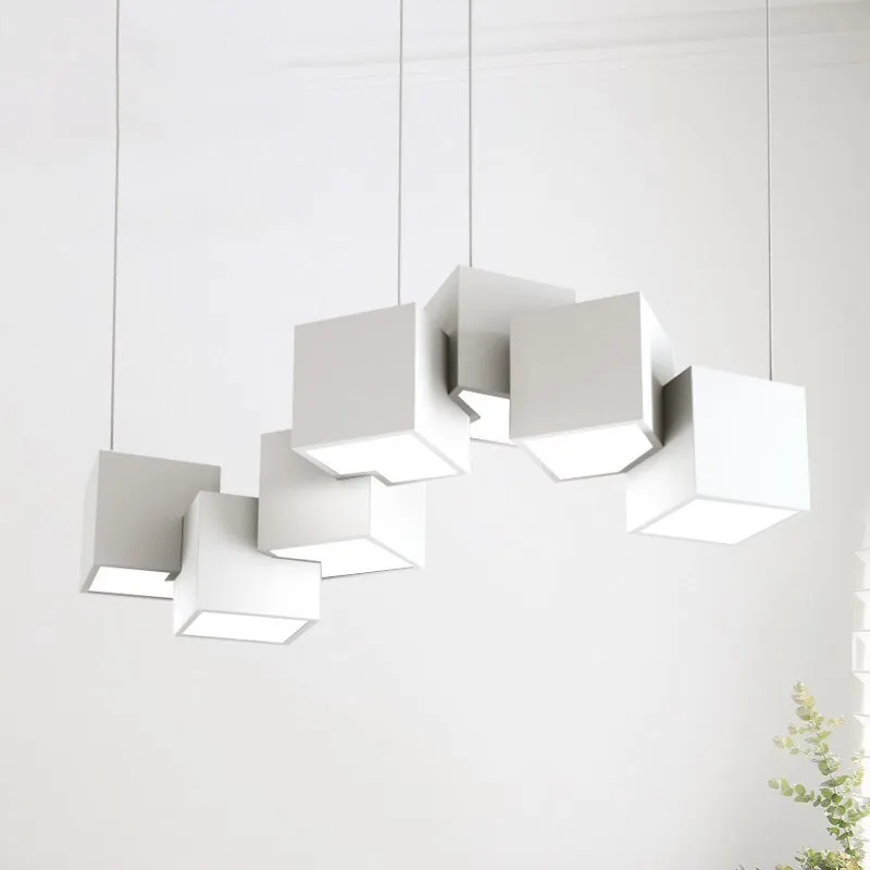 Goedkoop Modern Art Led Hanglamp Vierkante Opknoping Verlichtingsarmaturen Creatieve Eetkamer Woonkamer Villa Hal Rubik 'S Cube Decor Lights
