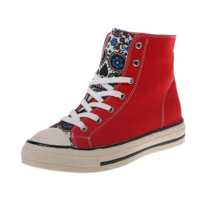 

2021 Autumn New Women's High Top Lace Up Leisure Exercise Canvas Shoes Flat Bottom Comfortable Youth Trend Hot Sale HL642