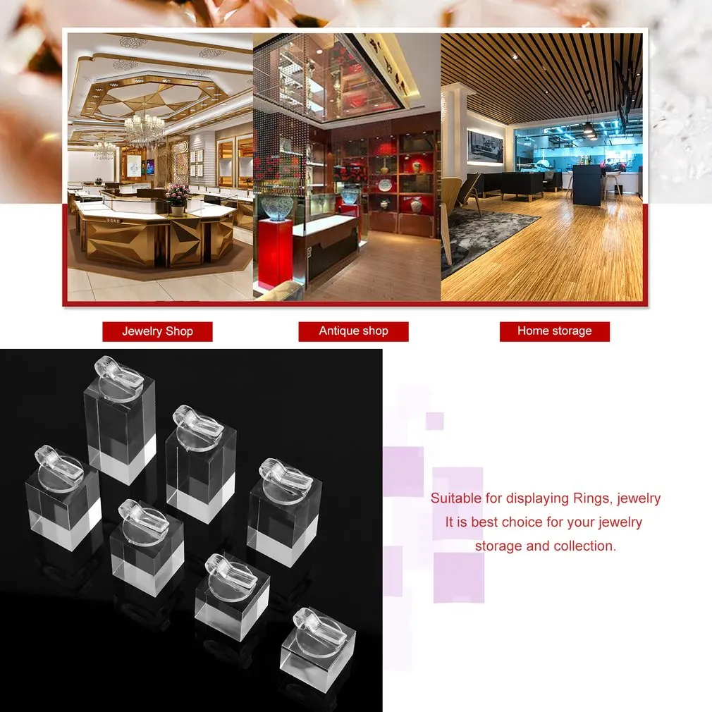 7pcs/pack Clear Square Bottom Plexiglass Storage Organizer Rings Display Stand Holder Jewelry Showcase | Украшения и аксессуары
