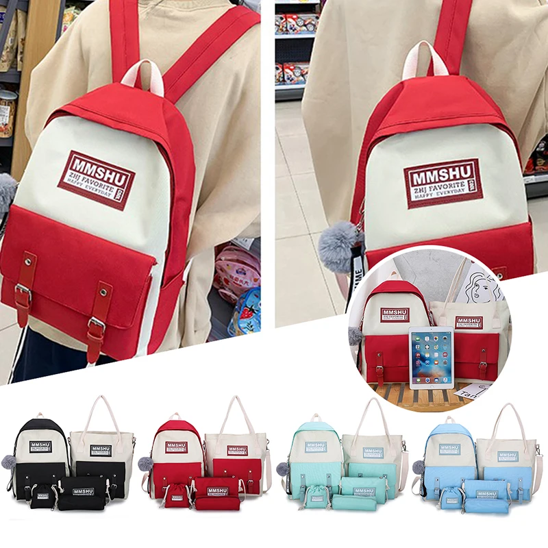

5 Piece Set High School Bags for Teenage Girls 2020 Canvas Travel Backpack Women Bookbags Teen Student Schoolbag Bolsas Escolar