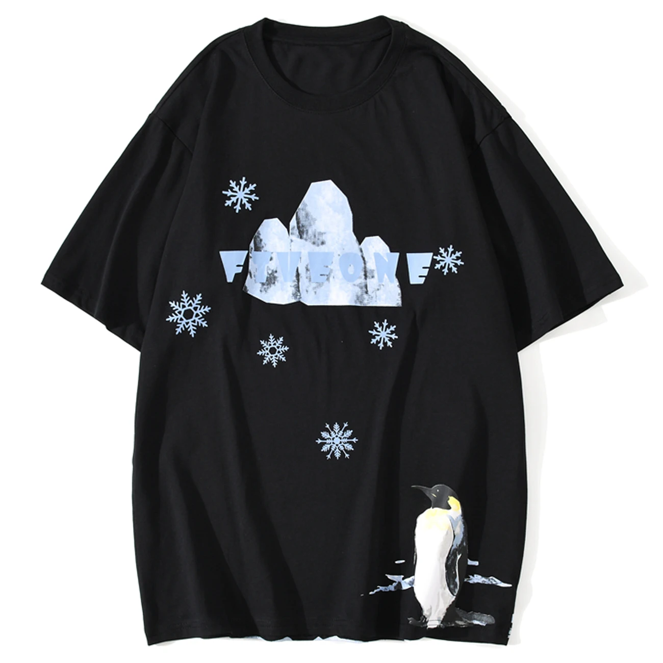 Футболка мужская с принтом пингвина и снежинки уличная одежда в стиле Харадзюку
