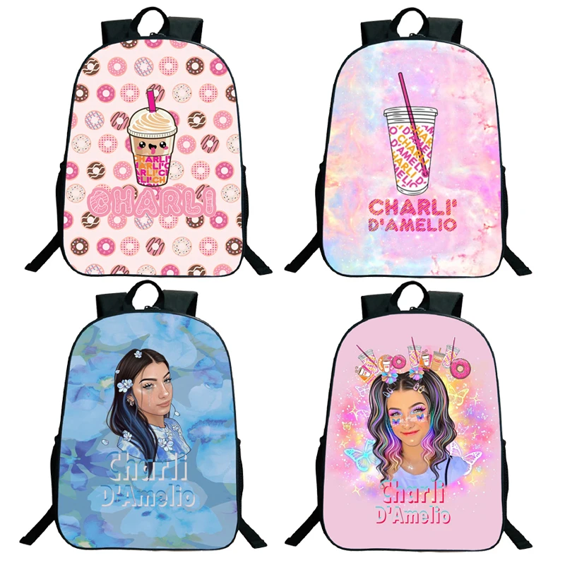 

16inch Charli Damelio Backpack Boys Girls Teens 3D Travel Bag Zipper Bookbag Schoolbag Women Men Shoulder Mochila