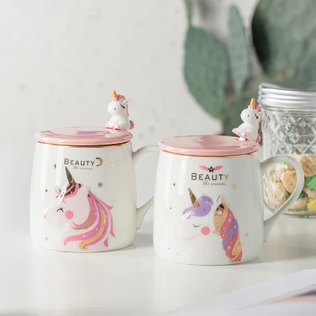 

Unicorn Ceramic Coffee Mug Cartoon Novelty Print Porcelain Stirring Mug With 3d Unicorn Lid Animal Mug For Girl Gifts