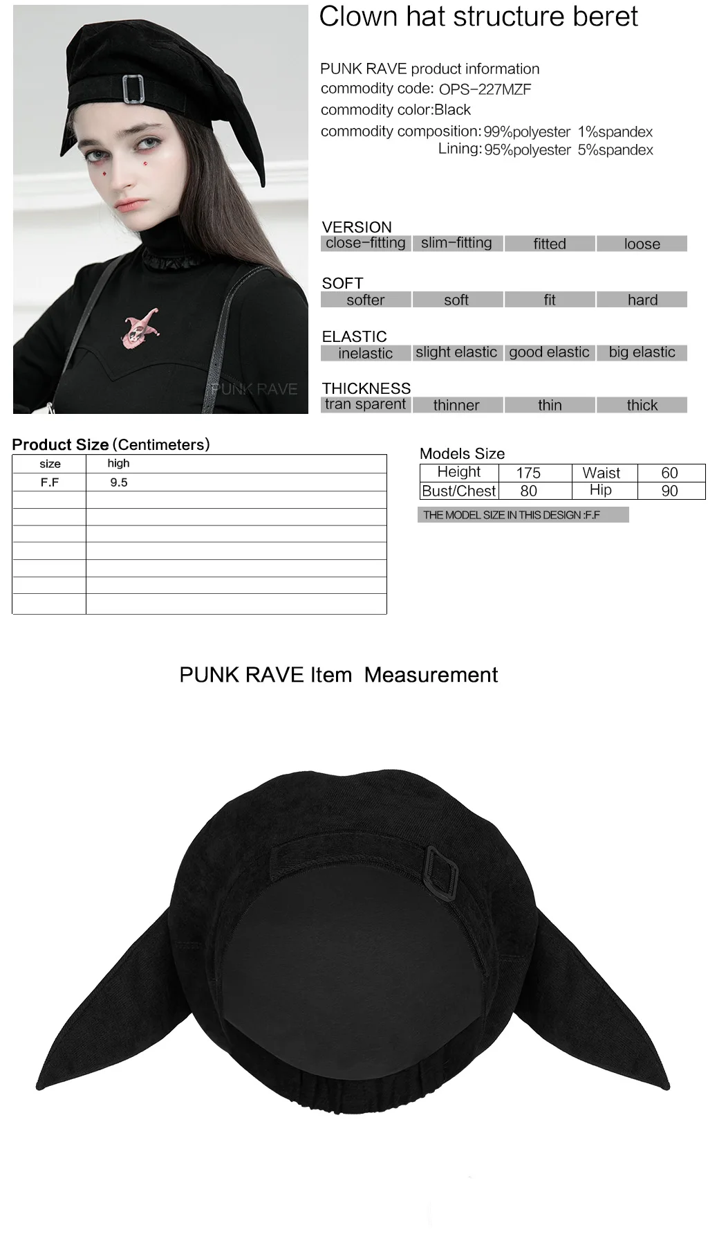 

PUNKRAVE Women's Punk Clown Berets Japanese Style Cute Ear Shape Winter Keep Warm Velvet Berets