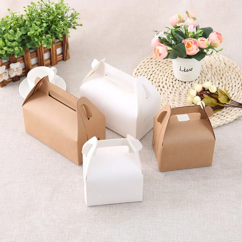 1/10pcs Торт еды коробка из крафт бумаги с коробки ручками Рождество день рождения