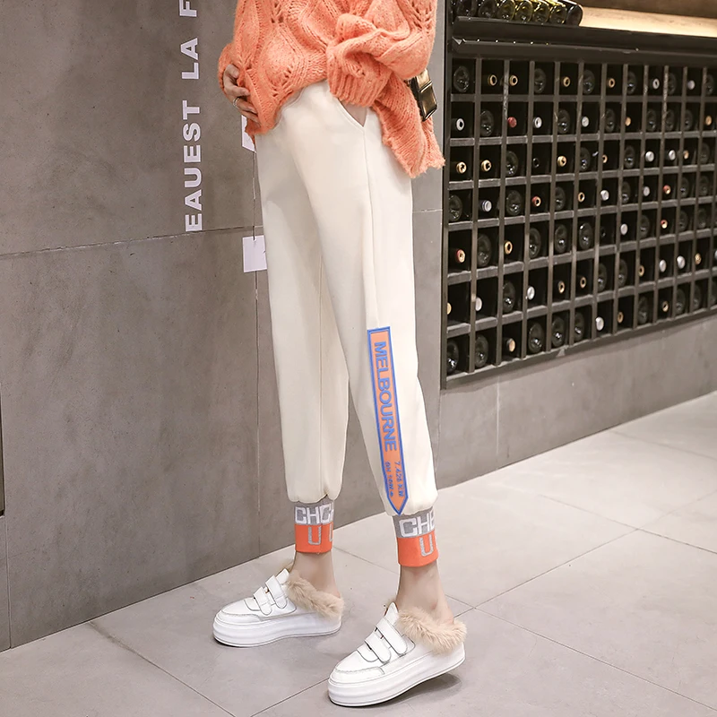 

Pregnant Blend Side Letters Leggings Casual Harem Maternity High Waist Trousers Nursing Adjustable Belly Women Sportswear Pants