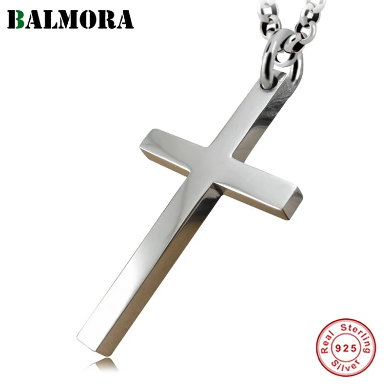BALMORA Real 925 Sterling Silver Simple Classic Jesus Cross Pendant for Necklaces Women Men Christian Gift Punk Fashion Jewelry