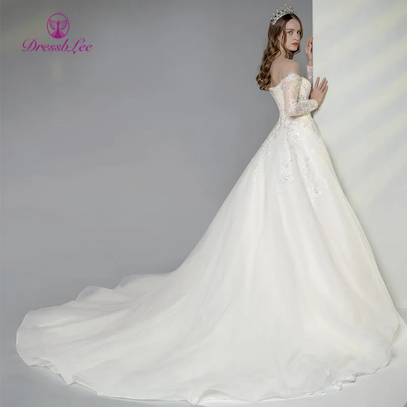 2020 New Arrival Ivory Wedding Dress Off The Shoulder Long Sleeve Bridal Gown Lace Embroidery Beaded Dresses Plus Size | Свадьбы и