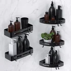 Треугольная полка для хранения полотенец и душа, черные угловые полки, Настенный алюминиевый держатель для шампуня, без сверления, полка-органайзер для ванной