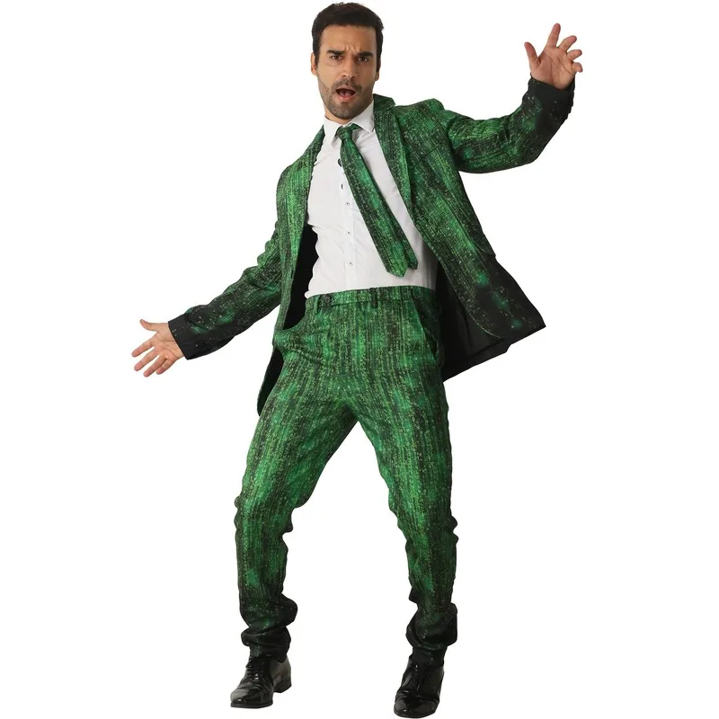 

Для Мужчин зеленый поток данных принт праздничное Carze костюм для взрослых мальчиков персонализированный преувеличенный вечерние Наряжать...