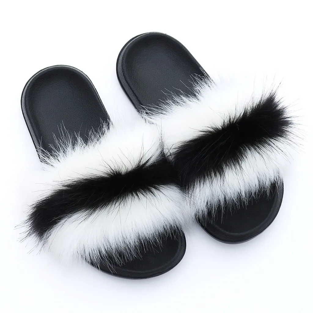 Элегантные меховые Тапочки с искусственным мехом женская обувь цвет черный
