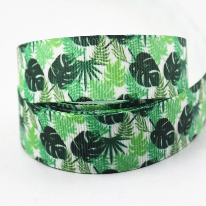 Лента в рубчик с зелеными листьями лента сделай сам бант для волос товары шитья 16