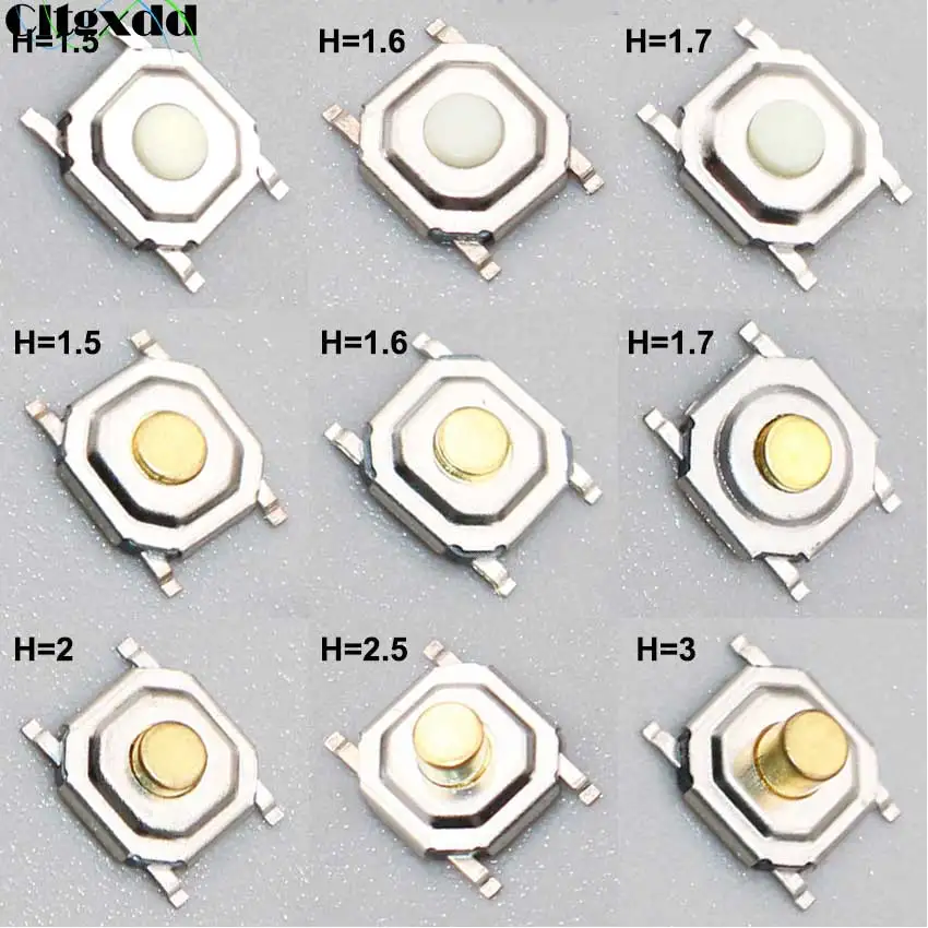 Cltgxdd 10PCS SMD 4x4x1.5 - 3mm 4*4 4PIN SMT Tactile Tact Push Button Micro Switch Momentary Plastic Copper Head | Строительство и