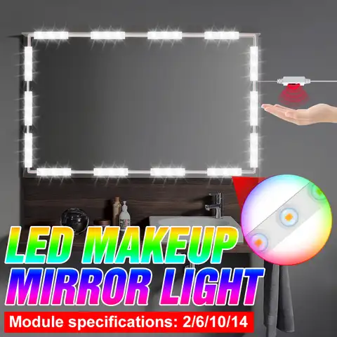 Зеркало для макияжа свет туалетный столик с датчиком ручного подметания светодиодный настенный светильник с регулируемой яркостью светод...