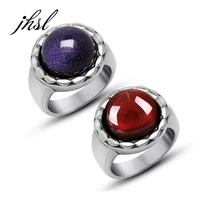 jhsl red blue round stone men rings silver color stainless steel fashion jewelry gift wholesale us large size 7 8 9 10 11 12