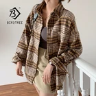 Женская шерстяная рубашка в клетку, с карманами и отложным воротником, зимняя, теплая