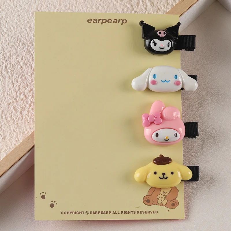 

Sanrio Kawaii Pudding Dog, Hello Kitty, Kuromi, Melody, Cinnamon Dog Cartoon Hair Clip Cute Black Side Clip Simple Duckbill Clip