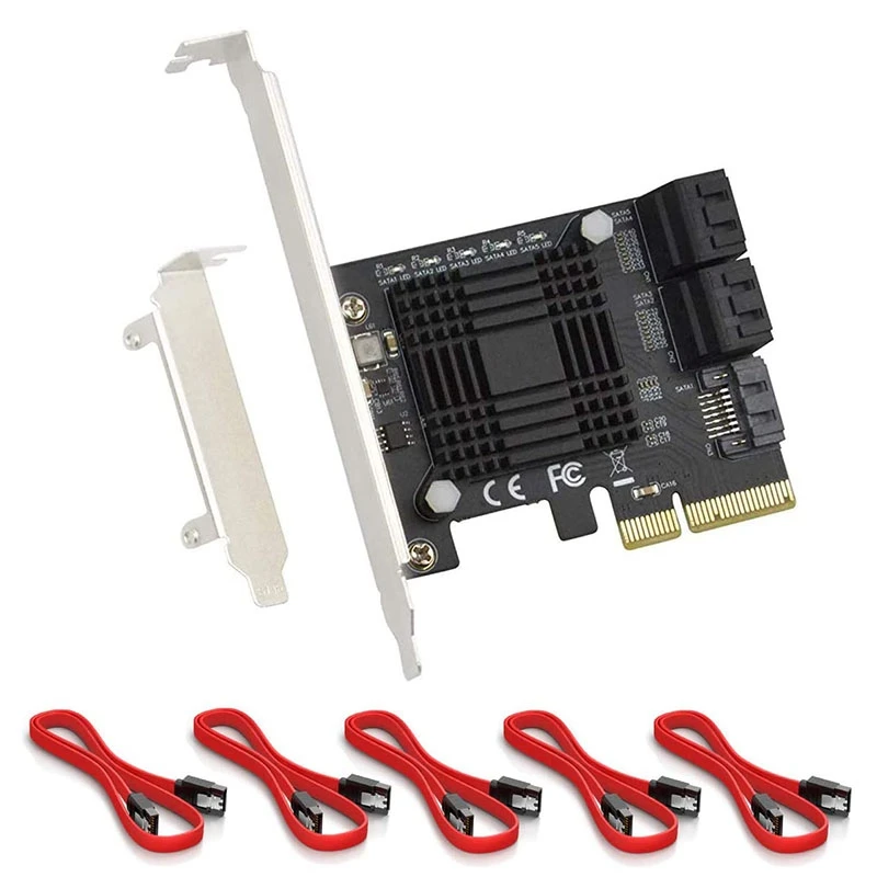 

Плата расширения для контроллера PCIE-5 портов SATA III 6 Гбит/с SATA адаптер шасси для компьютера JMB585 с 5 кабелями