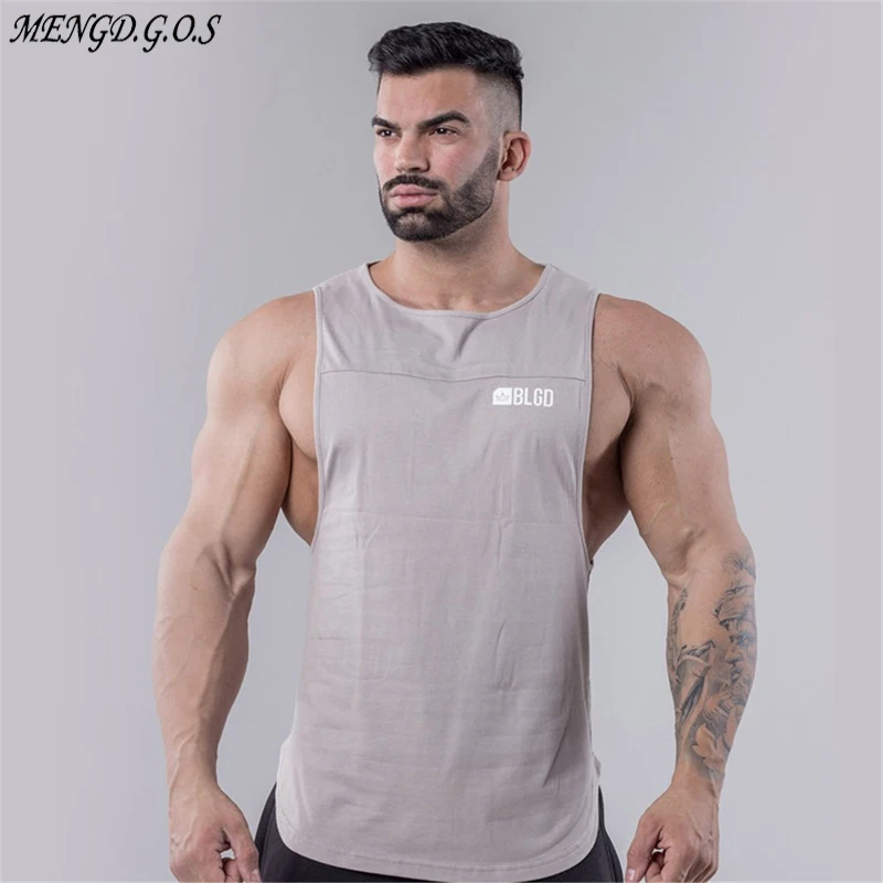 Спортивный топ для бодибилдинга хлопковый фитнеса 2019 брендовый мужской жилет
