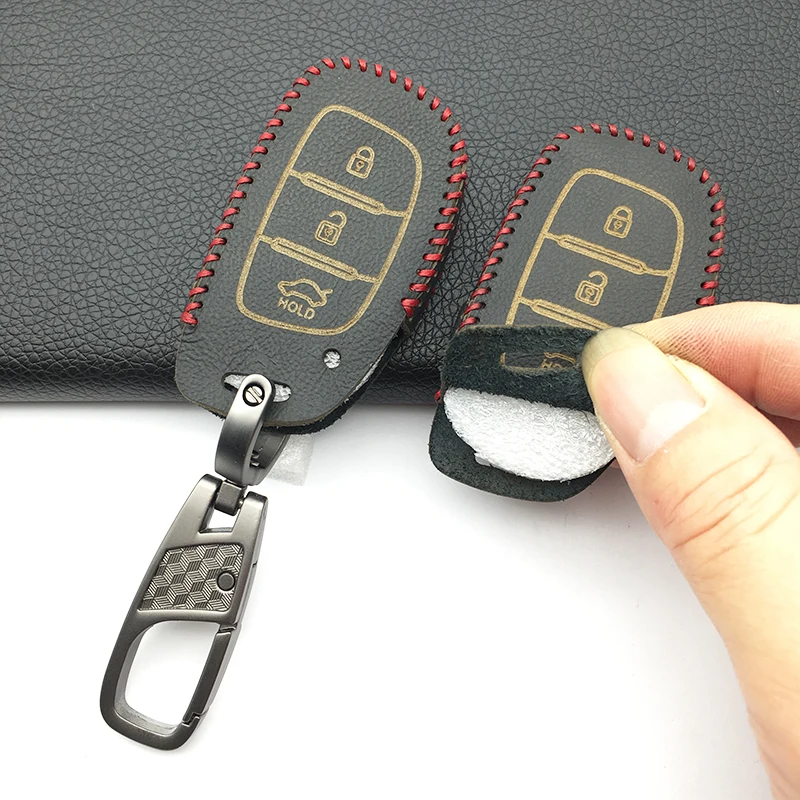 

100% Top Layer Leather Key Case Key Fob Cover Keychain for Hyundai i10 i20 i30 HB20 IX25 IX35 IX45 Smart 3 Buttons Key Shell