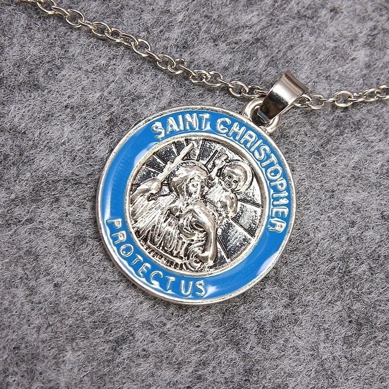 

St. Christopher Bear Jesus Crossing The River Pendant Christian Men's Necklace Guardian Sacred Pendant Religious Jewelry Gift