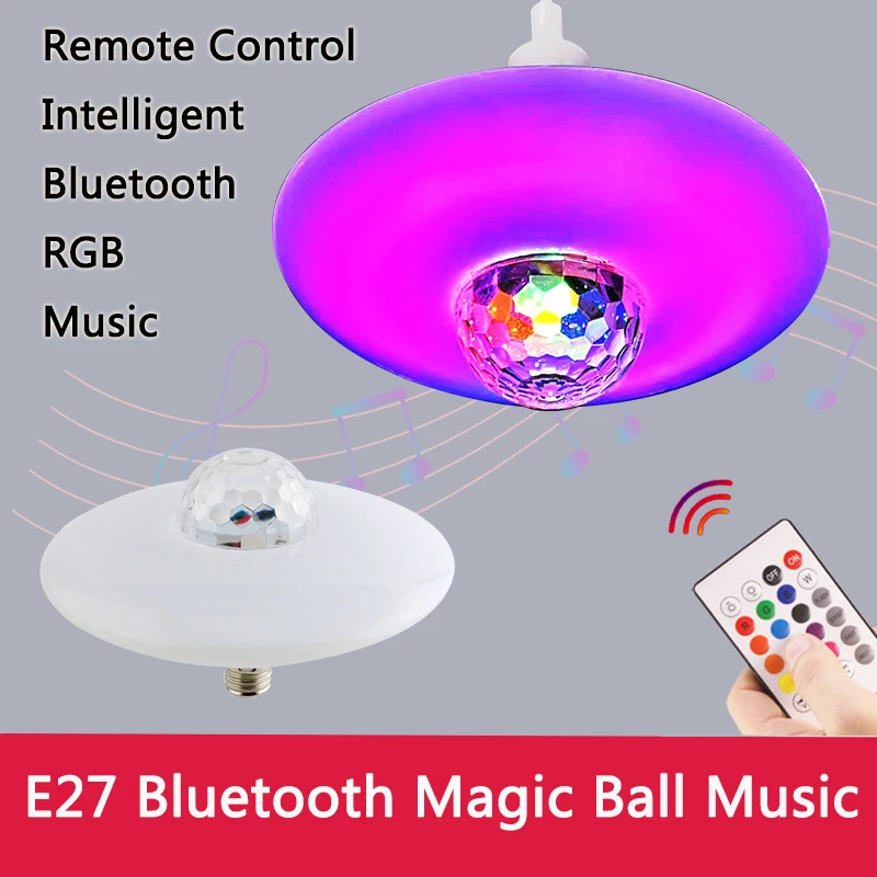 

30W E27 Smart Dimmable Light Bulb UFO Bluetooth Crystal Magic Ball LED Light Bulb Remote Control 2835 RGB Projector Night Light